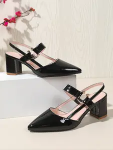 Women's Fashion High Heels with Metal Buckle Design, Elegant Pointed Toe PU Leather Shoes for Party & Daily Wear