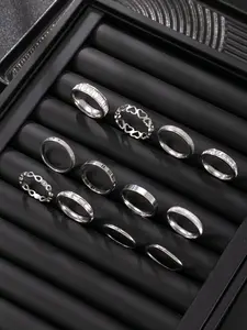 Fashion Simple Style 201 Stainless Steel Ring Set, Statement Multi Ring, Random 8 Pieces Mix Match, Trendy Jewelry for Teens, Unisex Accessory