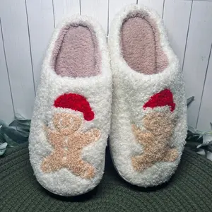 Women's Gingerbread Man Christmas Slippers - Fuzzy Winter Indoor Outdoor Santa Footwear