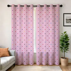 Blackout Curtains (2 Panels & Pink Colored Dots Printed) - Thermal Insulated,Soundproof Printed Drapes for Living Room, Bedroom, and Office
