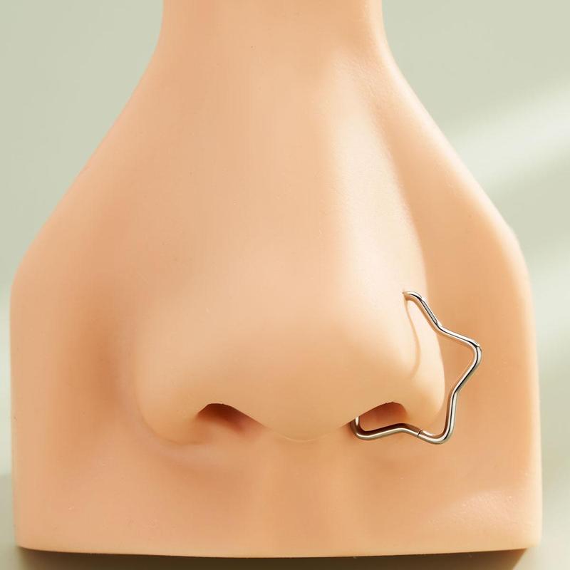 Oufer Titanium Star Hinged Segment Nose Septum Nostril Piercing Hoop Ring 16G/18G 8mm 10mm 12mm High-Quality G23 Titanium Daily Wear Unisex Jewelry