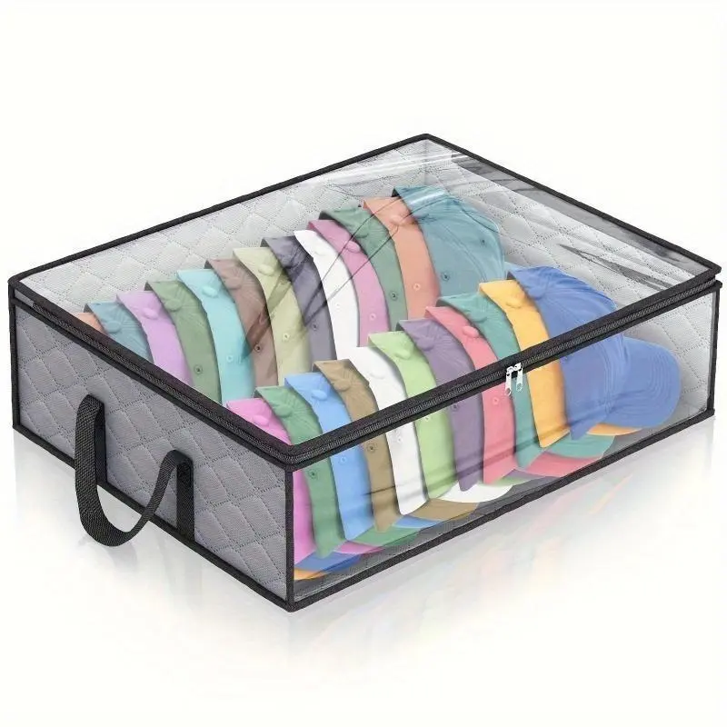 2pcs Organiser with Sturdy Handles, Wardrobe Visible Hat Organiser, Space Saving Closet Organizer, Bedroom, Home and Dorm Room Organiser, Organiser Storage Boxes Storage Boxes, Closet Storage Bins, Cap Organizer Storage