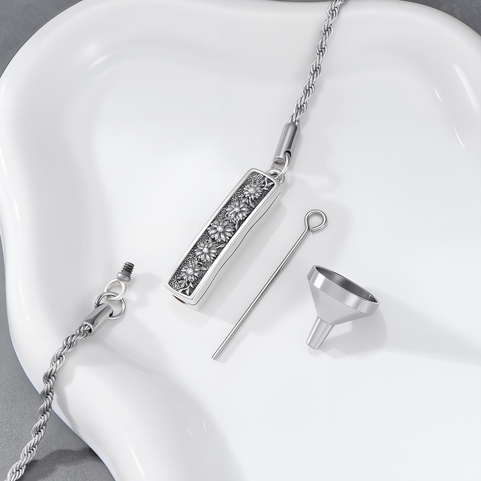 MEIDERBO Dream Chaser Sunflower Urn Bracelet 925 Sterling Silver Holds Ashes Flower Pendant Bella Chain Stainless Steel Rope Chain 7+2 Inch Memorial Jewelry