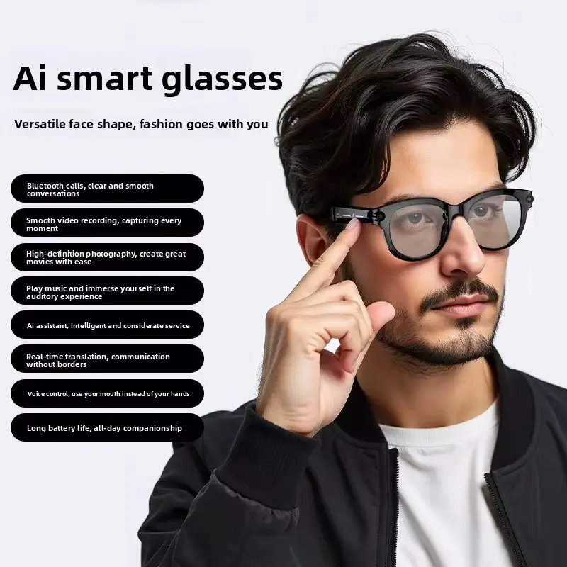 Intelligent AI camera glasses, equipped with 8MP photochromic lenses, can be easily adjusted for travel, outdoor exploration, hands-free photography, language translation, wireless wearable video recording, sun protection, recording, AI assistant, gifts