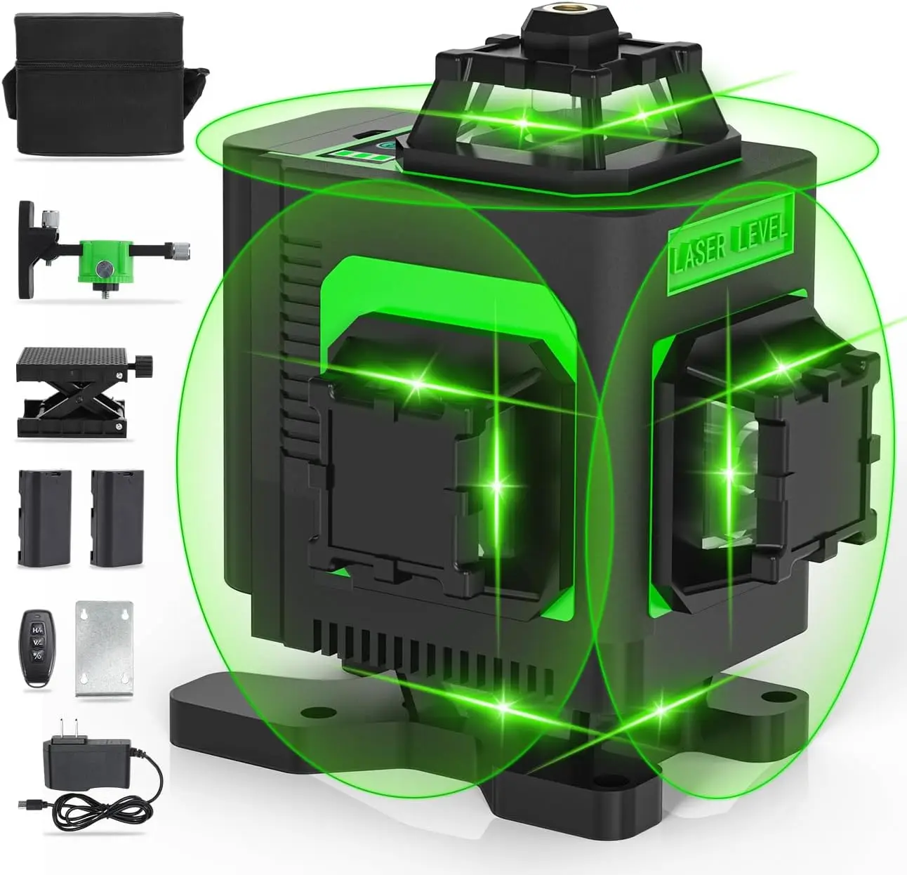 Housolution Laser Level, 4x360° 4D Cross Line Laser for Construction and Picture Hanging, 130Ft 16 Green Laser Level 360 Self Leveling with 10000mAh Rechargeable Battery, Type-C, Adjustable Brightness