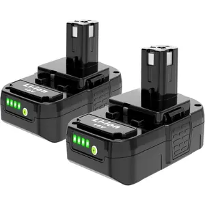 2 Packs 18V 3.0Ah  Replacement for Ryobi 18V Lithium  + Plus P109 P108 P107 P106 P105 P104 P103 P102 P190, Compatible with Ryobi 18  Cordless Power Tools PBP005 PBP004 PBP003