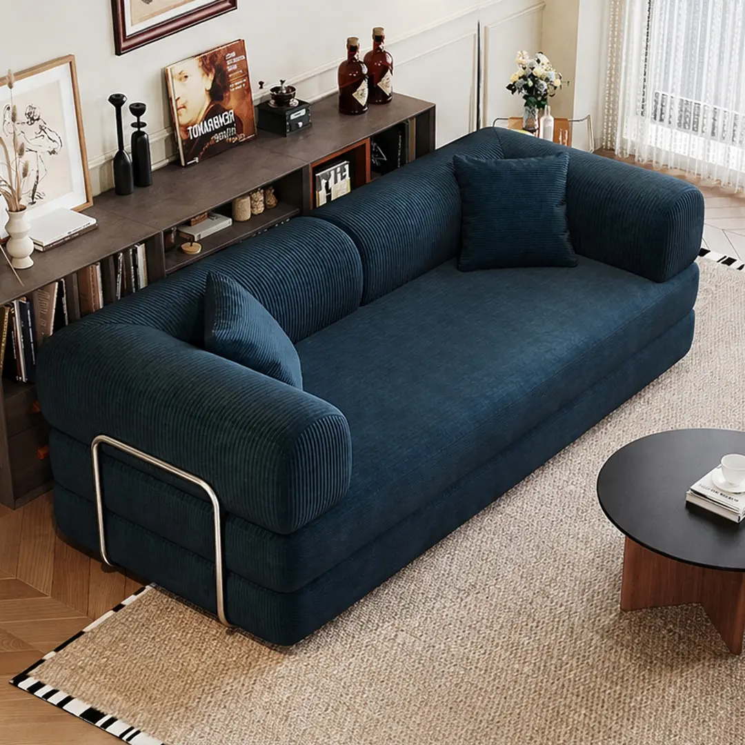 ARCH 78.8" Compression Sofa Bed Convertible Floor Sofa with Pillow Back Support Armrest Comfy Futon Couch Sleeper Bed Loveseats Boneless Modular Sectional Sofa Corduroy Fabric Blue for Living Room Bedroom, Blue Color Options, Fabric Material