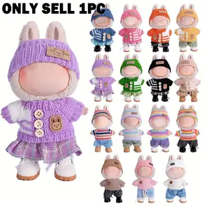 6.69inch Labubu Clothes for labubu with 3 Outfits - Stylish Fisherman Hat & Sweaters & Pants or skirt Set for 6.69inch Dolls, Adorable labubu Accessories for Play & Display, Cute Clothes Dolls (Not Included shoes & Doll)
