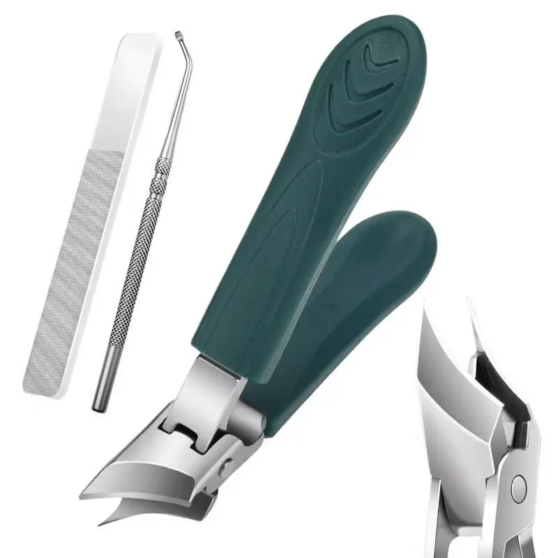 3-Piece Nail Clipper Set with Catcher, Stainless Steel Wide Jaw Clippers for Thick Toenails & Fingernails, Ergonomic & Hygienic Cut for Adults, Lightweight, Travel Size, Nails Set, Toenail Clip, Three Pieces, Anti-Splash