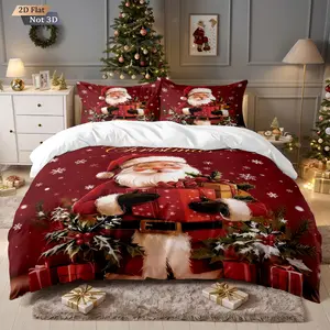 3-Piece Christmas Bedding Set, Includes Fitted Sheet & Pillowcases No Fillers, Festive Santa Design, Comfortable Home Decor