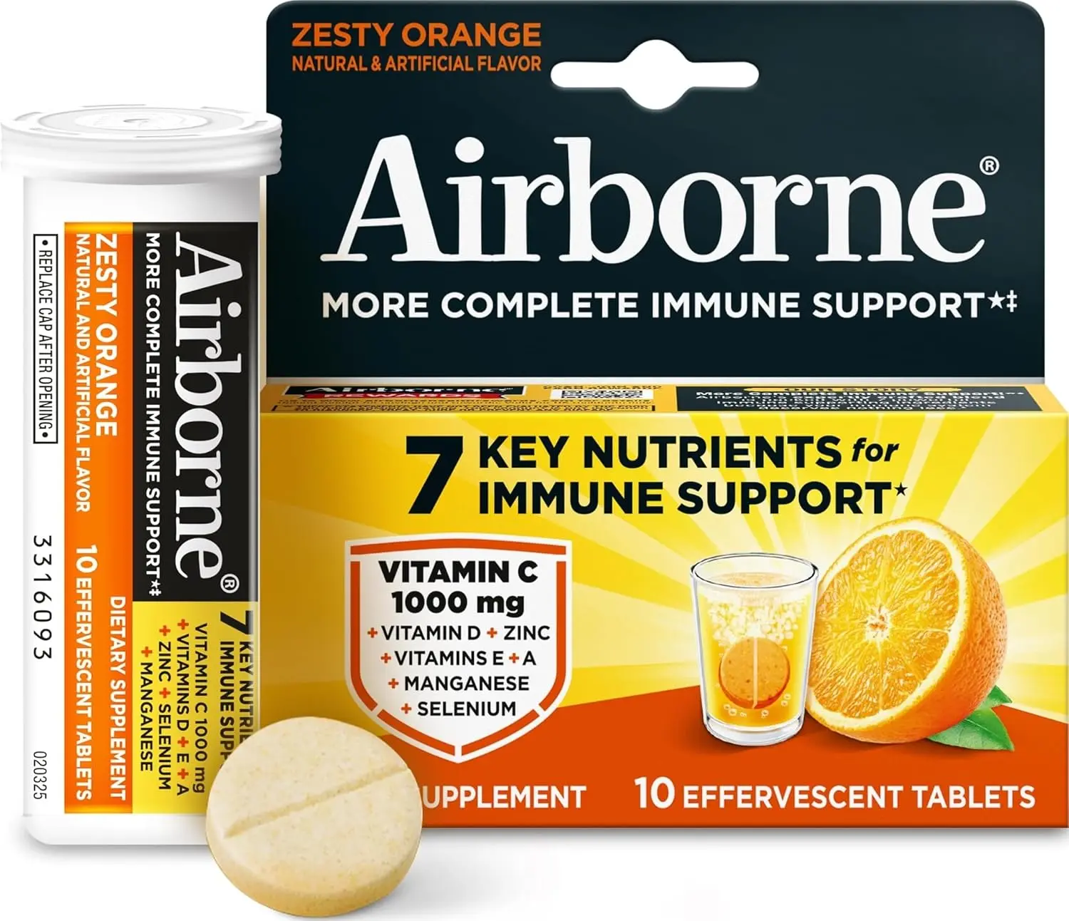 Airborne 1000mg Vitamin C Immune Support Zesty Orange Effervescent Tablets, 10ct