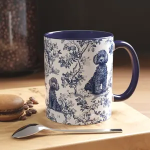 Black Poodle French Toile De Jouy 11oz Accent Mug Blue Toile Coffee Cup Gift for Black Poodle Lovers Dog Chinoiserie Drinkware Toile Tea Cup for Dog Mom