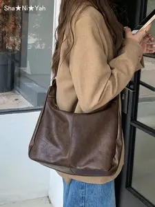 Fashion Women's Hobo Bag Korean-Style Slouchy Tote Crossbody Purse Large Capacity PU Leather Shoulder Bag Retro Relaxed Vibe Foldable Adjustable Strap Handbag Scratch-Resistant Easy-Clean For Work Commute Travel American Casual Office Everyday Gift