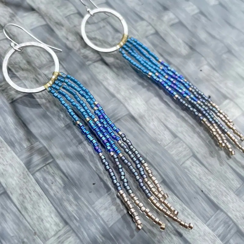 Blue Ombré Beaded Earrings with Decorative Beads and Simple Design accessories women