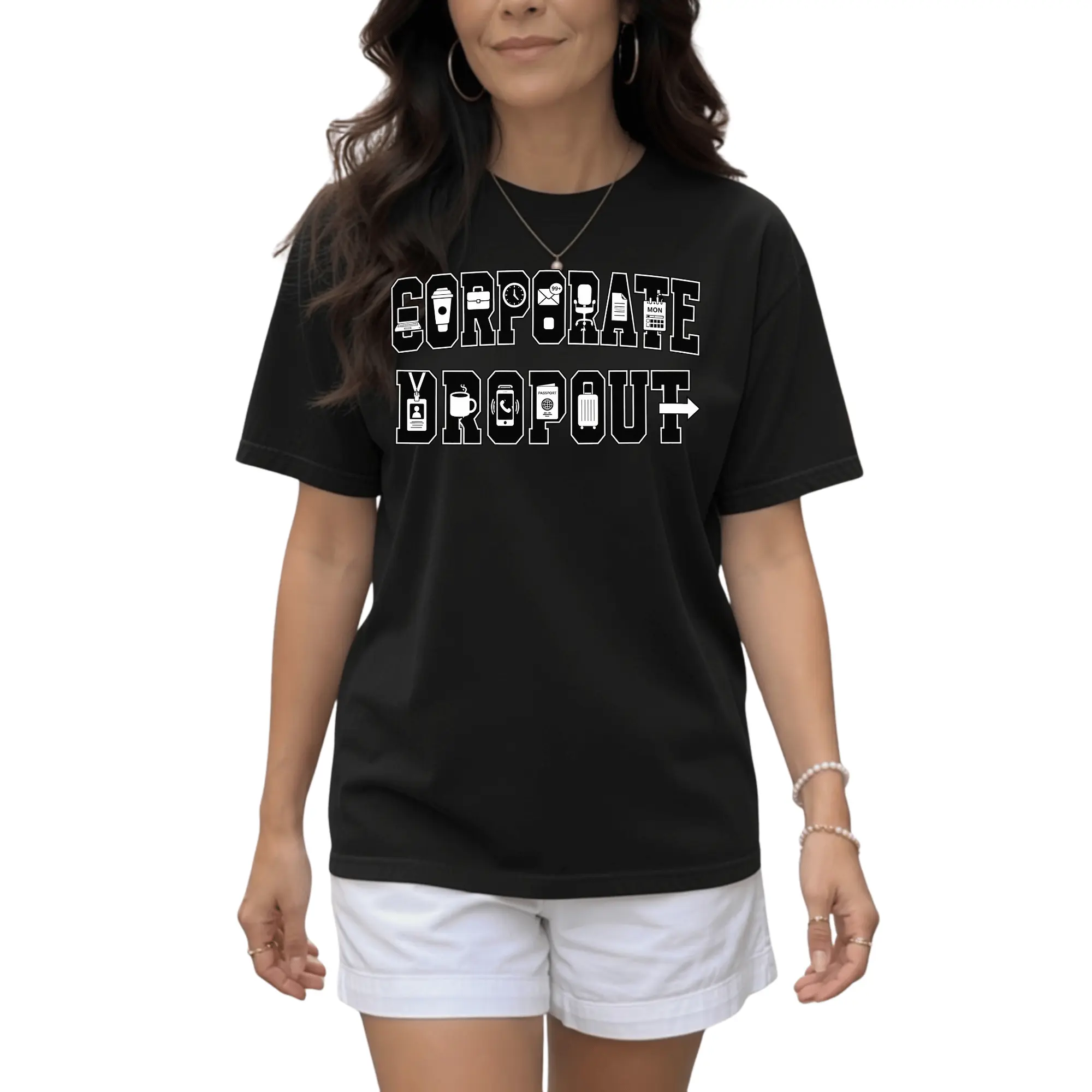 Corporate Dropout Icon Graphic Tee | Collegiate Graphic Shirt, Shortsleeve, Printed, Top, Casual, Fabric, Soft, Tshirt, Tops, Vintage, Cotton, Fit, Oversized, Women, Relaxed Fit, All Seasons, Cold Machine Wash, Crew Neck