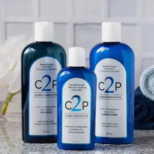Clear 2 Perfection Acne Treatment Kit - Non-Comedogenic & Sulfate-Free Haircare & Skincare Trio - Acne Scrub, Shampoo & Conditioner - Ideal for Acne-Prone Skin & Bacne Gentle Pore