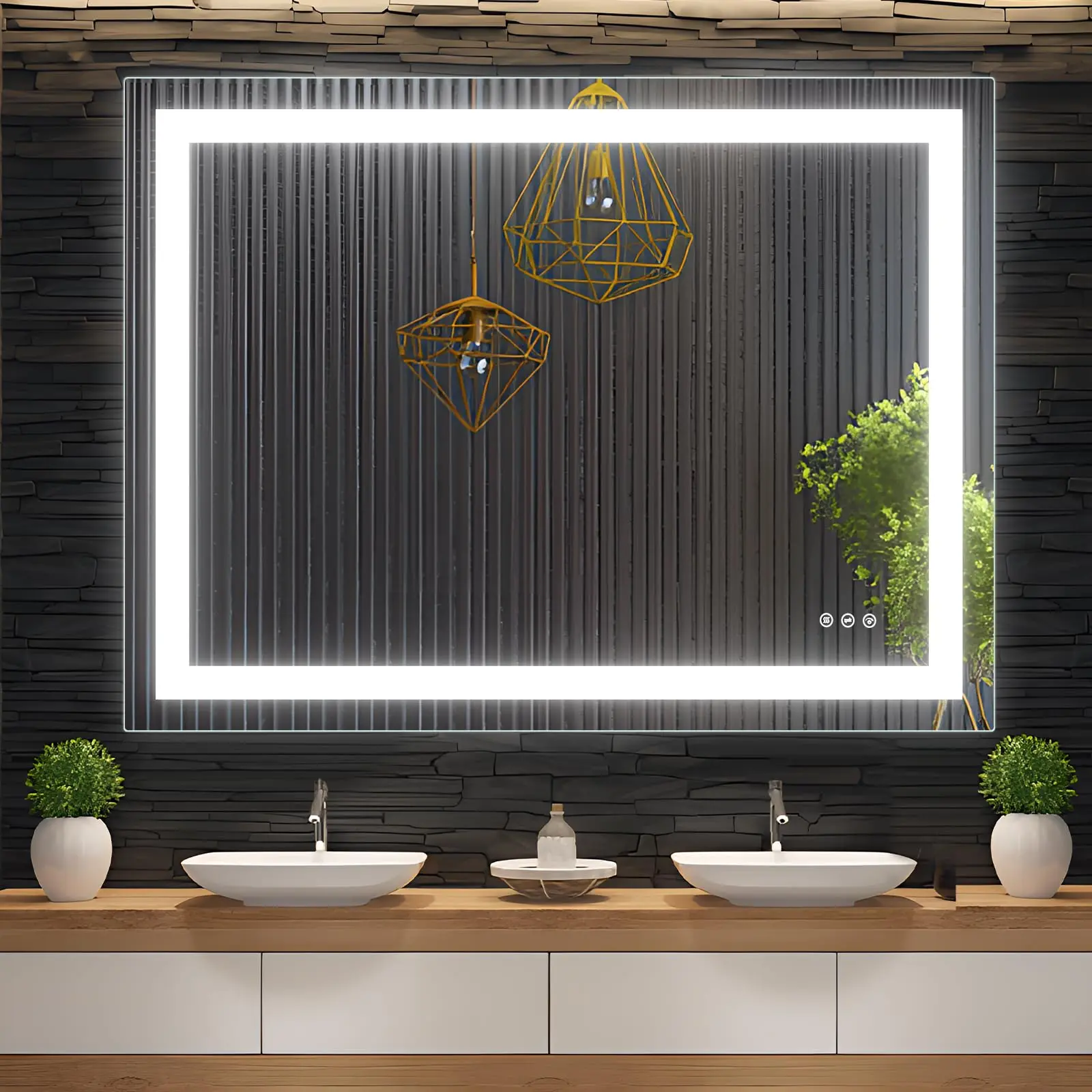 【GARVEE】48*36 inch LED Bathroom Mirror with Front and Backlight, Stepless Dimmable Wall Mirrors with Anti-Fog, Shatter-Proof, Memory, 3 Colors, Double LED Vanity Mirror