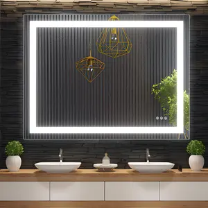 【GARVEE】48*36 inch LED Bathroom Mirror with Front and Backlight, Stepless Dimmable Wall Mirrors with Anti-Fog, Shatter-Proof, Memory, 3 Colors, Double LED Vanity Mirror
