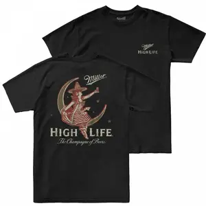 Miller High Life Girl In The Moon Front And Back Print T-shirt Black