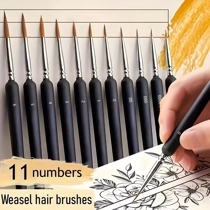 11 Micro Brushes Set, Durable Small Wolf Brush for Artistic Needs, Ideal for Acrylic & Oil Paints, Perfect for Creative Projects
