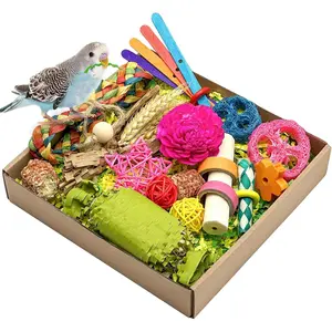 Natural Bird Toy Foraging Parrot Shredding Toys Box Conure Chewing Toys for Cockatiel Lovebird Parakeet Budgie Small-Medium Birds (Colorful) halloween  bird  toys