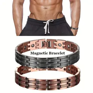 Men's copper magnetic bracelet, with executive magnet, adjustable fit, size tool, solid copper and black enamel design, support wearable