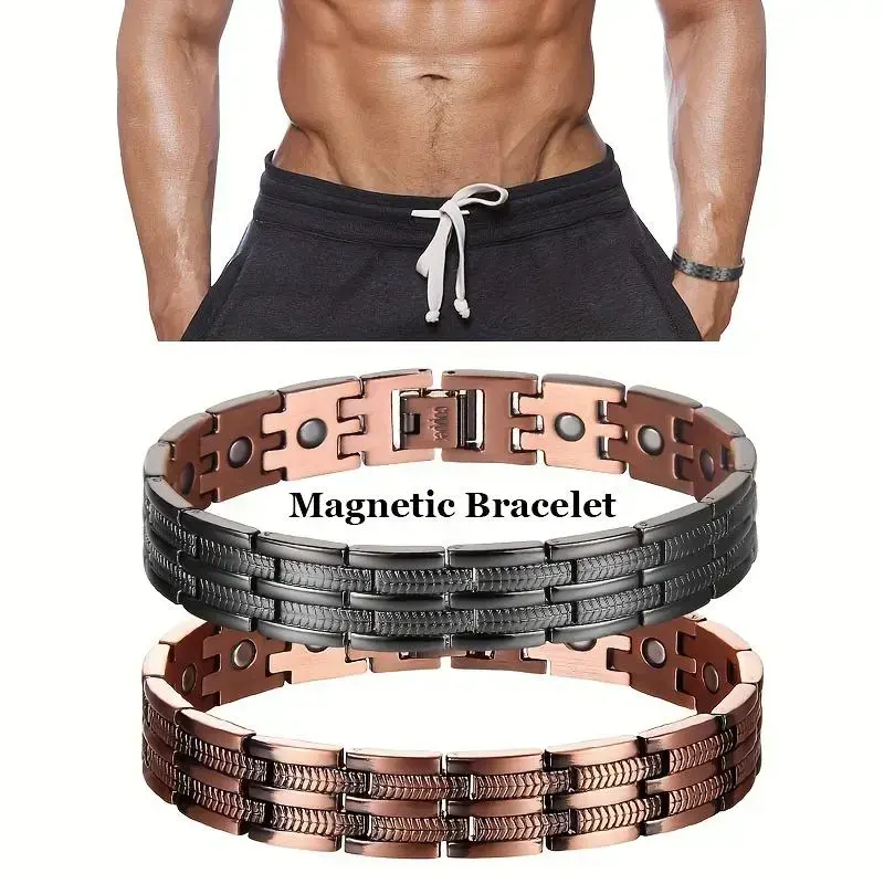 Men's copper magnetic bracelet, with executive magnet, adjustable fit, size tool, solid copper and black enamel design, support wearable Men's copper magnetic bracelet, with executive magnet, adjustable fit, size tool, solid copper and black enamel design, support wearable