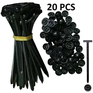20PCS Nylon Universal Cable Tie Buckle, Nylon Cable Ties for Car, Self-Locking Ties Holder, Bumper Retainer Clips Car Plastic Rivets Fasteners for Auto Repairing Quick Fix and Hole Fastening ( Black)