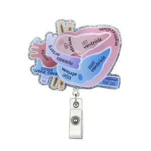 Cute Organ Design Badge Holder, 1 Count Retractable Badge Clip, ID Card Holder for Student Office Staff Doctor Nurse Teacher