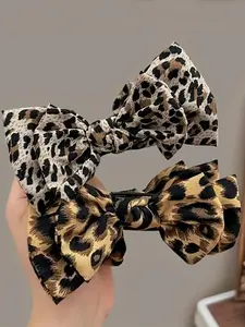 2-Piece Leopard Print Bow Hair Clips, Perfect for Daily Wear, Buns, Vacations, Dates, Surprising Delicate Gift Idea