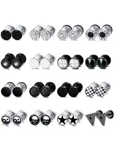 Hypoallergenic Steel Men Earrings, Stainless Steel Studs for Sensitive Ears, Round Cz Gothic Style Earring, Casual All Season Wear Jewellery