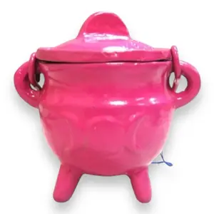 Crystalo Black Iron Cauldron with Triple Moon Design - 3" Small Ritual Pot with Lid Cookware