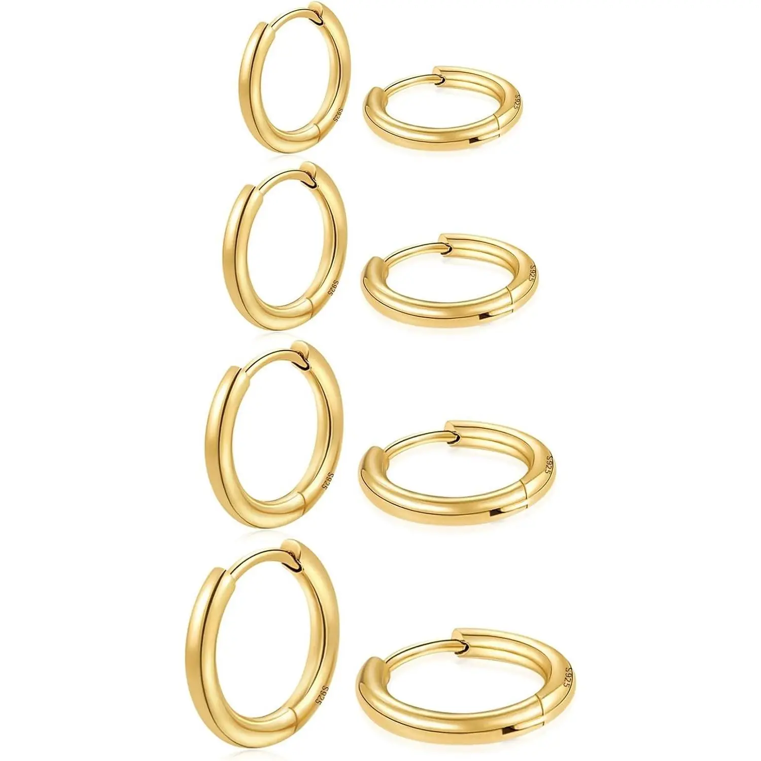 Women's Small Hypoallergenic 14 Karat Gold Plated Round Hoop Ear Jewelry, Multi-Size Simple Stud Huggie Earrings