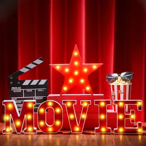 7 count 6.3" Movie Light up Letters Sign LED Movie Night Party Decorations Include Theater Letters Film Clap Board and Marquee  Sign for Party Photo Props Table Centerpieces(6.3'' Height)