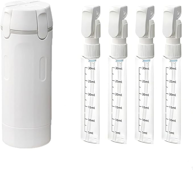 4 in 1 Travel Dispenser Bottle Set – Leak Resistant Refillable Toiletry Containers with Foldable Pump, 4 x 30ml Portable Travel Bottles for Shampoo Lotion Soap, Green