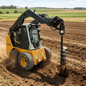 LANDY Skid Steer Post Hole Auger Kit 12" 18" Drill Faster Fence Post Digging 46" Depth Hydraulic Earth Tool