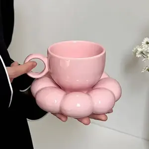 Ceramic Cloud Coffee Mug Sets Creative Flowers Saucer Mug Exquisite Office Afternoon Tea Cups Kitchen Drinkware Home Accessories NONE