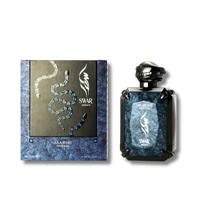 Arabiyat Prestige Swar Seduire Arabian EDP - Unisex Adults' Elegant Perfume Bottle, 3.4 fl oz Aromatic Spray, Spicy Sweet Start, Spiced Amber Leathery Accord, Oud & Vanilla Notes, Woody Scent for Evening Wear