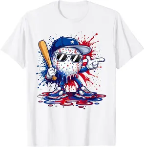 Drip American Baseball Ice Cream 4th of July Funny Boys Kids T-Shirt  Cotton Shirt