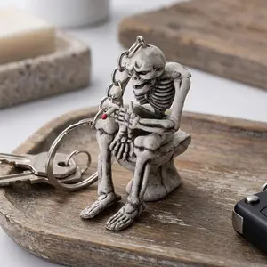 Gothic Punk Skull Toilet Keychain, Heavy Duty Metal Keyring for Men, Unique Car & Motorcycle Accessory, Horror Halloween Prank Gift, Rustproof Backpack & belt Decor, Cool Key Fob