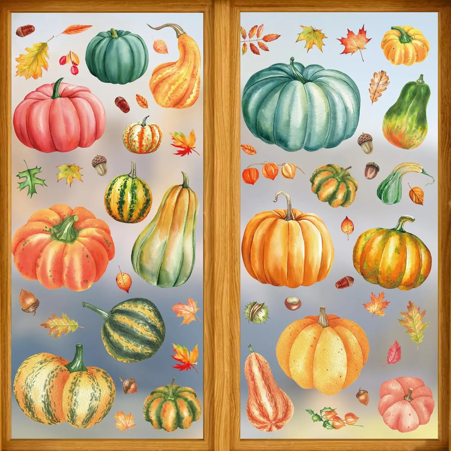 Fall Pumpkin Glass Window Clings, 57 count Fall Window Clings for Glass Windows, Pumpkin Windows  Stickers for Thanksgiving Autumn  Party Decorations