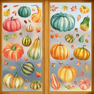 Fall Pumpkin Glass Window Clings, 57 count Fall Window Clings for Glass Windows, Pumpkin Windows  Stickers for Thanksgiving Autumn  Party Decorations