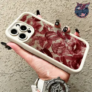 Red Kiss Lips Pattern Coquette Y2K Romantic Aesthetic Case for iPhone 17 16 15 14 Pro Max 13 12 11 XR XS Plus Air Slim Shockproof TPU Cover