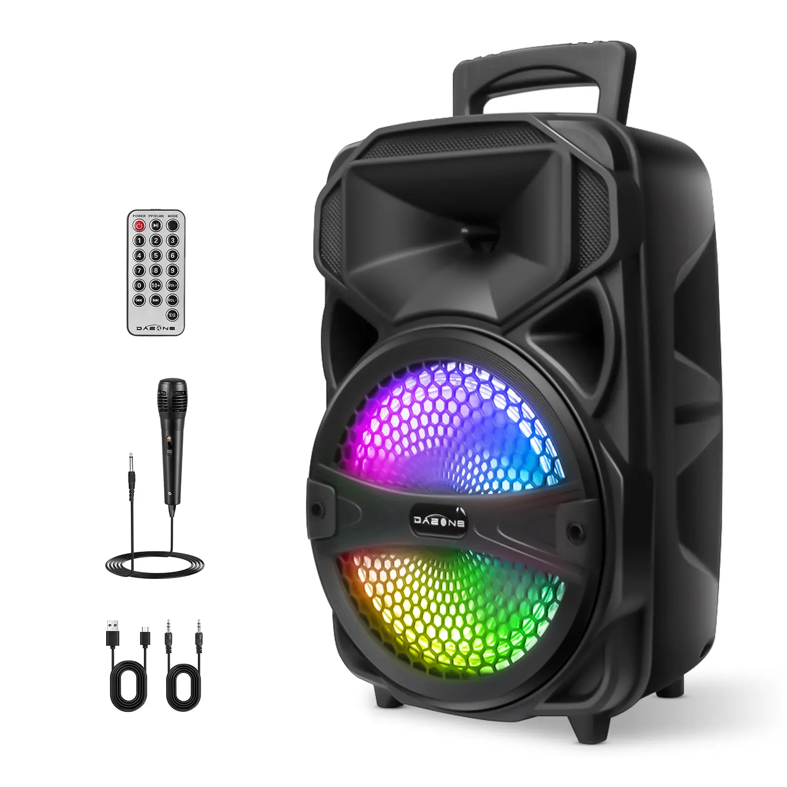 Dazone Portable Bluetooth PA Speaker - 1000W Rechargeable Outdoor Audio System with Microphone, Remote Control, Compatible with Smartphones, Stereo Portable Bluetooth Speakers, Portable Speakers