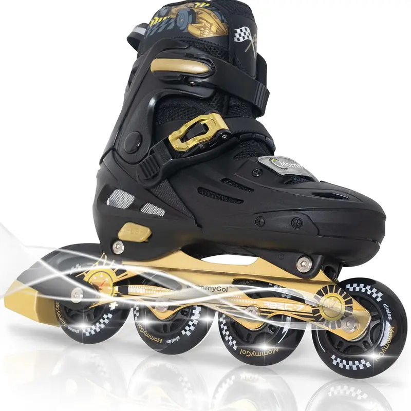 Nattork Kids Adjustable Inline Rollerblades & Skating Shoes (Ages 6-12) - 4-Size Adjustable, Beginner Speed, Race-Car Style, EVA Inner, PU Flashing Smooth Rolling Wheels, Boys & Girls Birthday Gift
