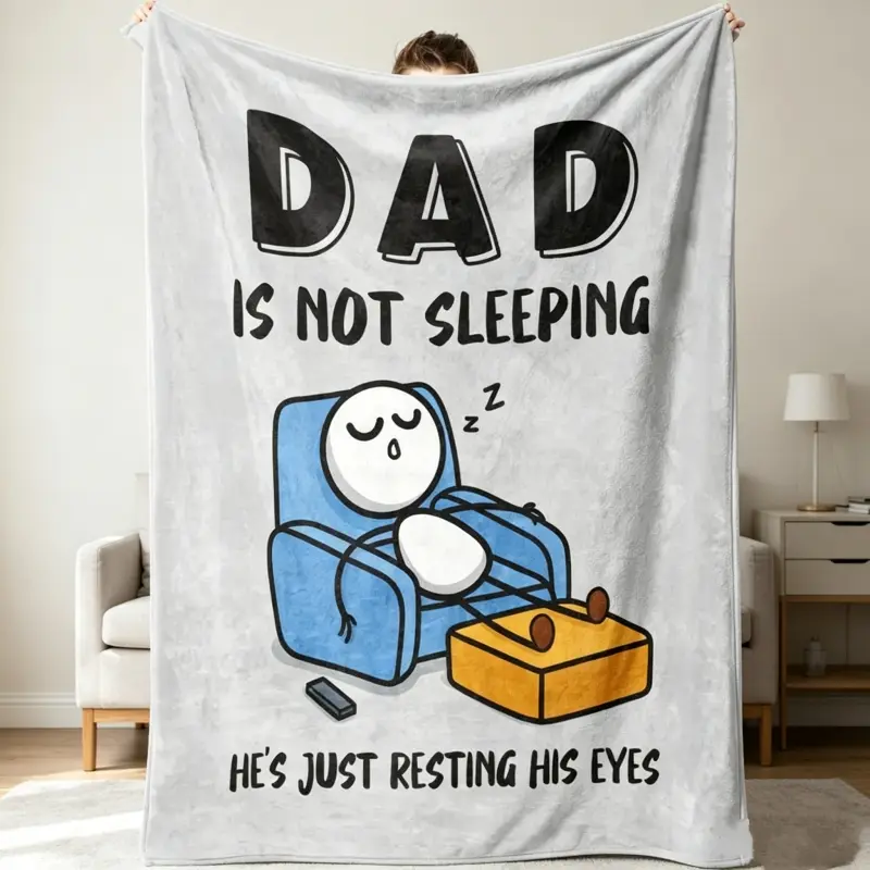 Funny Birthday Gift for Dad Husband, Dad Is Not Sleeping Flannel Blanket, Fathers Day Dads Gifts From Daughter Son, Super Soft Throws Blanket for Couch and Napping