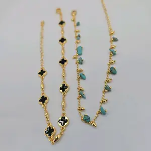 ANKLE BRACELETS set   both with beautiful color fashion style gold-plated adjustable