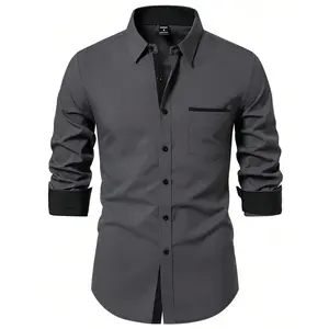 Manfinity Mode Men's Front Button Long Sleeve Pocket Casual Shirt, Daily Wear
