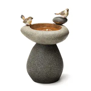 Glitzhome 20'' Zen-Style Faux Stone Texture Birdbath Fountain