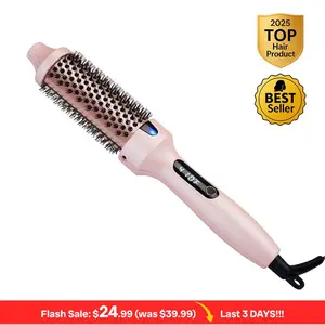 Thermal Brush, Blowout Boost 1.5 inch Heated Round Brush Look with  LED Display, Dual Voltage, Pink, Less Damage,  Hair Heated Curler Brush,Negative Ions Single,for wavy hair,girl gifts,hair products,hairstyling,long-lasting wave,prime salon-quality curl